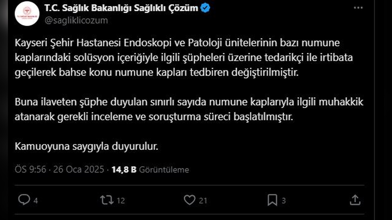 Kayseri Şehir Hastanesi'nde Numune Kapları Değiştirildi
