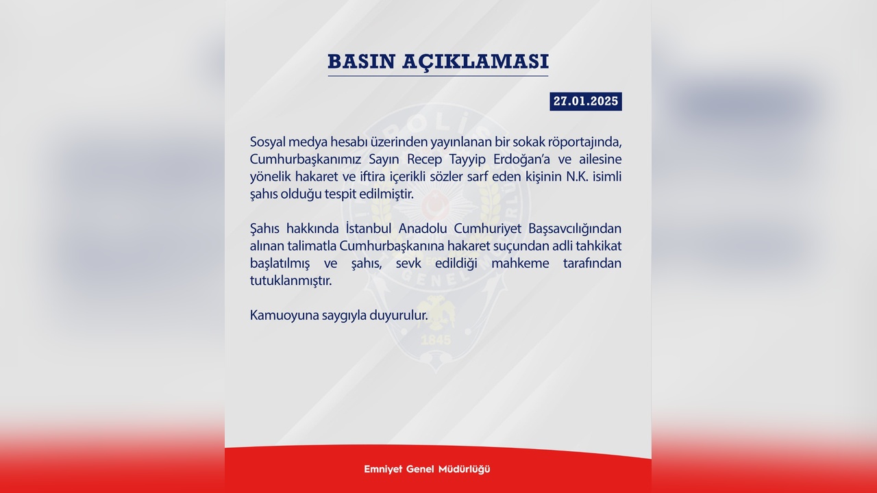 Cumhurbaşkanına Hakaret Eden Şahıs Gözaltına Alındı