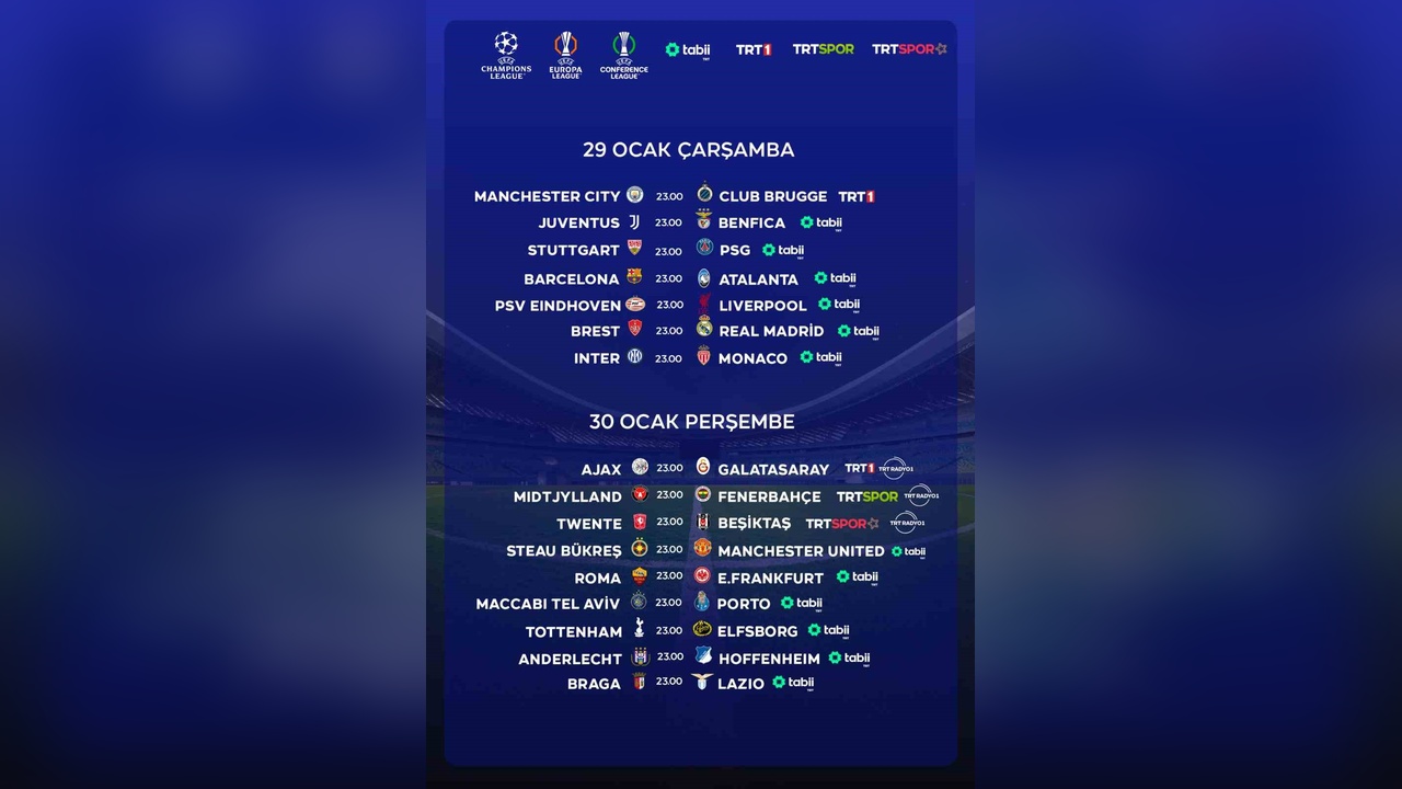 TRT, UEFA Maçlarını İki Günde Canlı Yayınlayacak