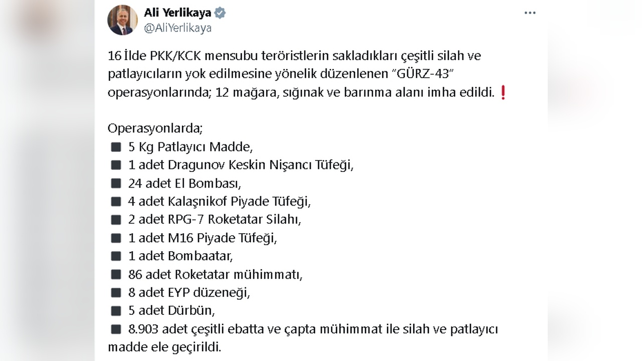 16 İlde PKK/KCK'ya Yönelik Operasyon: 12 Mağara ve Sığınak İmha Edildi