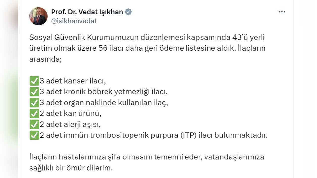 56 Yeni İlaç Geri Ödeme Listesine Alındı
