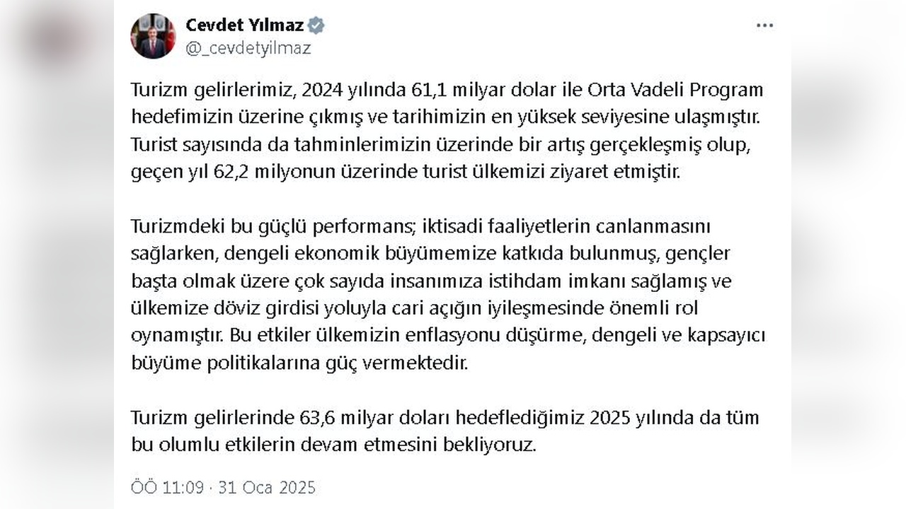 Cevdet Yılmaz'dan Turizm Gelirleri Açıklaması
