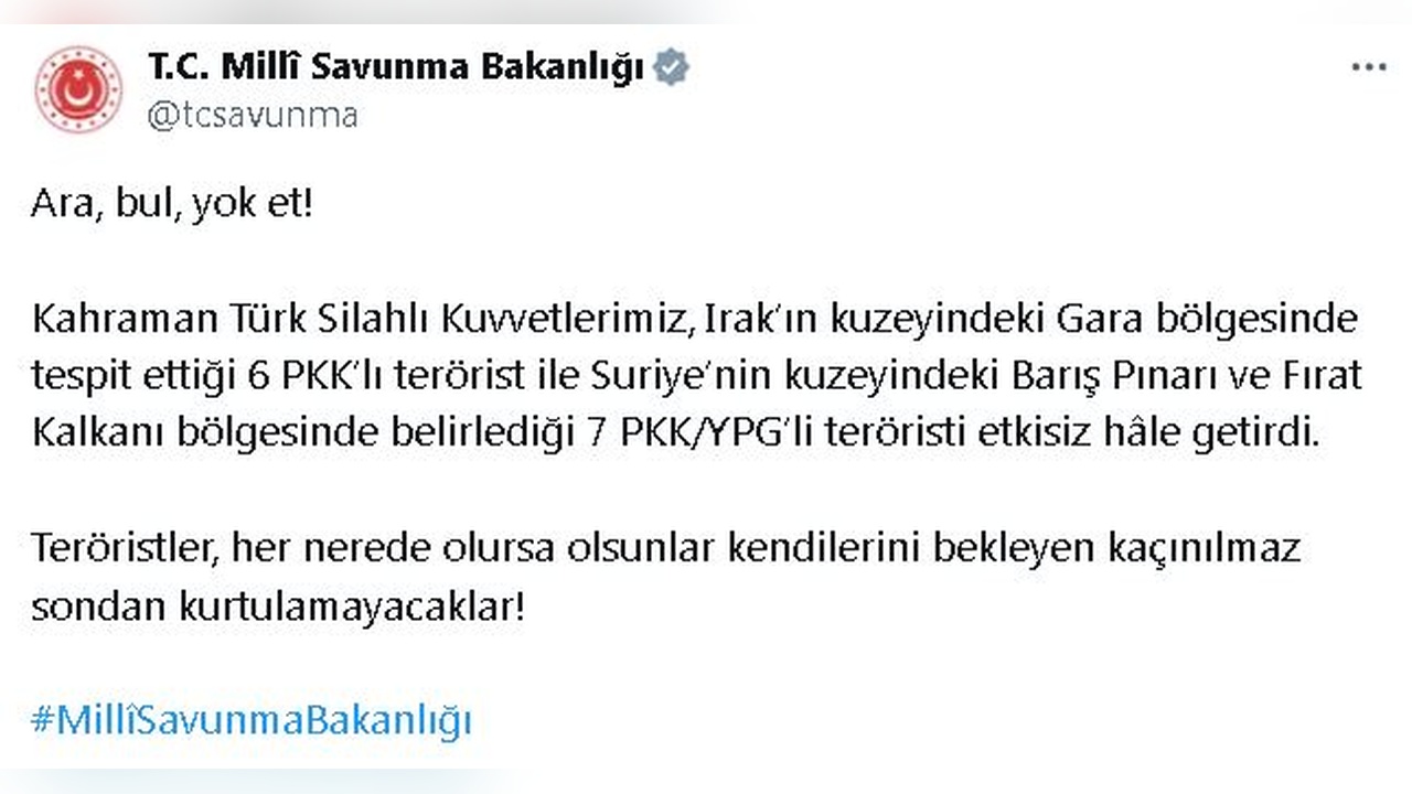Irak ve Suriye'de 13 Terörist Etkisiz Hale Getirildi