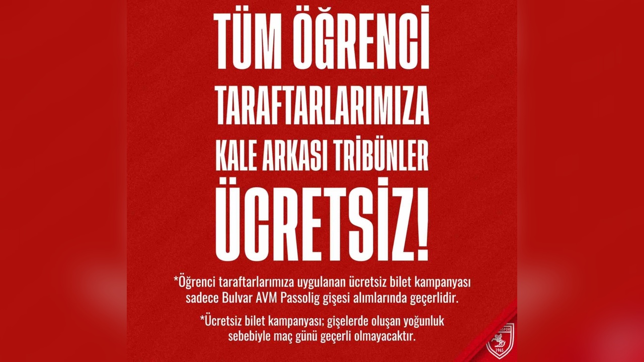 Samsunspor ve Hatayaspor Maçında Öğrencilere Ücretsiz Bilet İmkanı