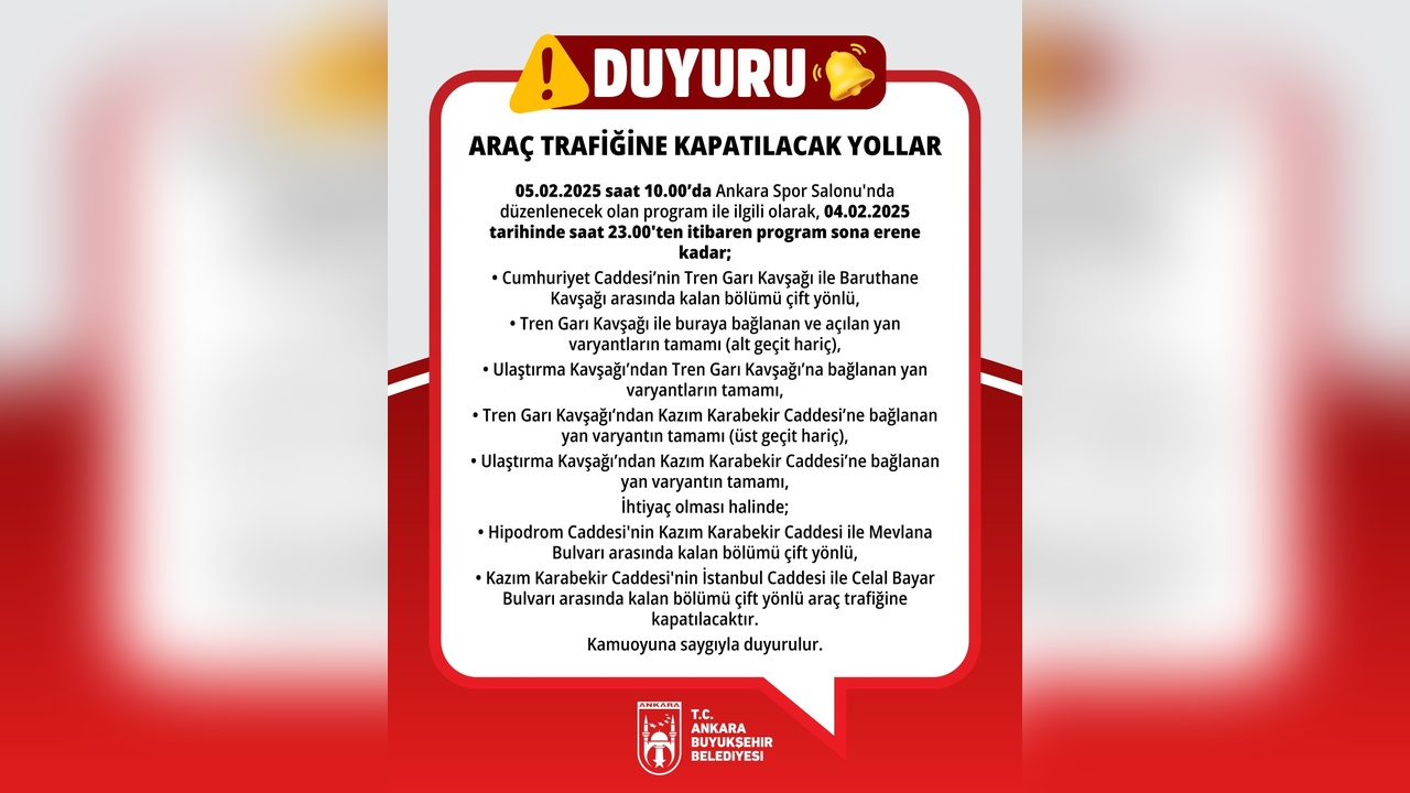 Ankara'da Trafik Düzenlemesi: Bazı Yollar Kapatılıyor