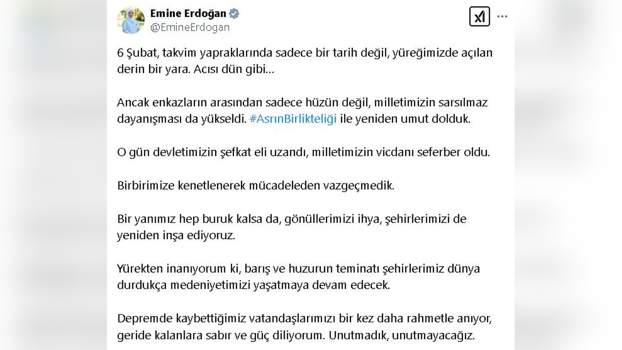 Emine Erdoğan, Depremde Hayatını Kaybedenleri Unutmadı