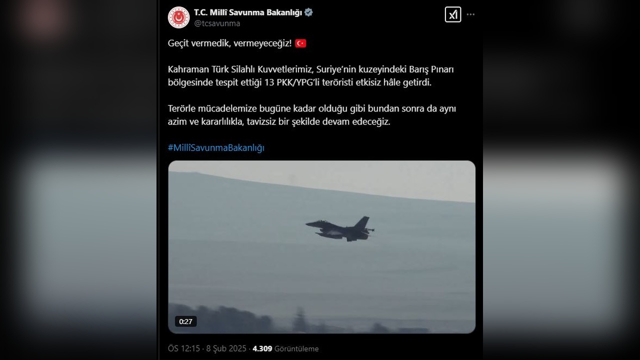Suriye'nin Kuzeyinde Terörle Mücadele Operasyonu: 13 Terörist Etkisiz Hale Getirildi