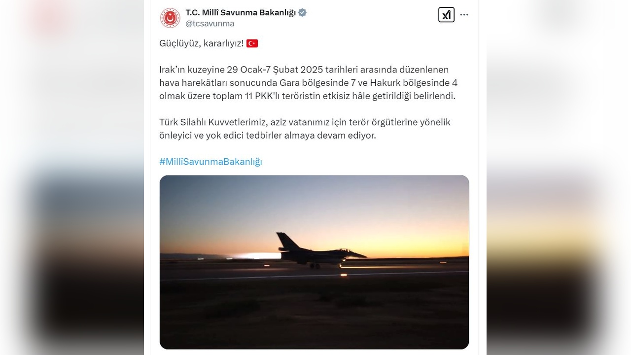 MSB'den Açıklama: 11 Terörist Etkisiz Hale Getirildi