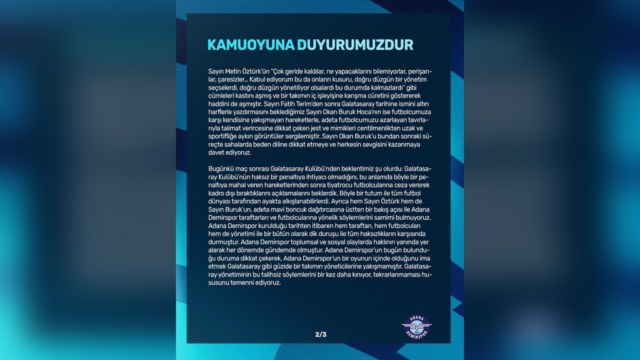 Adana Demirspor'dan 4. Hakem Açıklaması