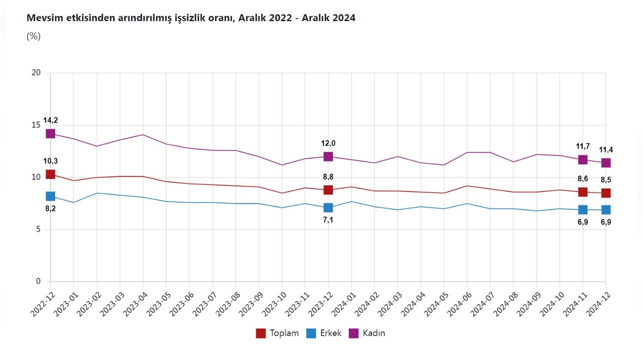 Aralık Ayında İşsizlik Oranı Yüzde 8,5 Olarak Belirlendi