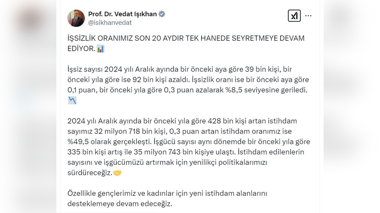 Bakan Işıkhan'dan İstihdam Vurgusu: Gençler ve Kadınlar İçin Destek Sürecek