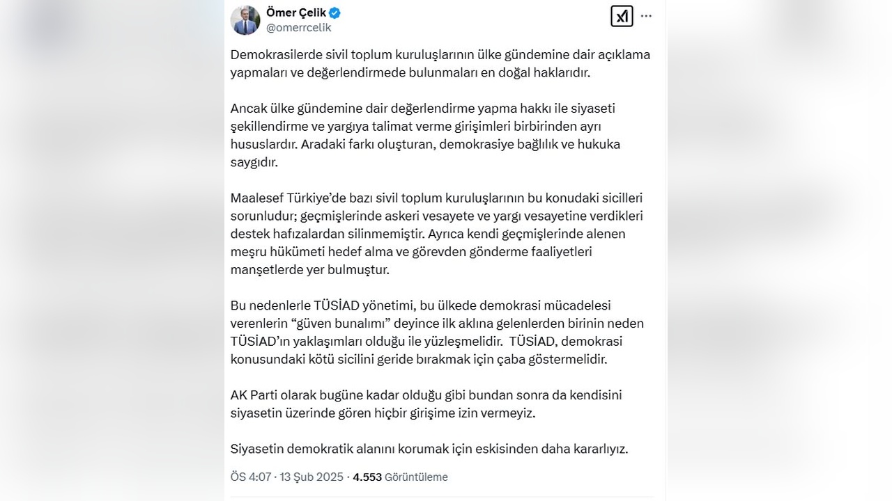 Çelik'ten TÜSİAD'a Eleştiri: Kötü Sicil İçin Çaba Gerek