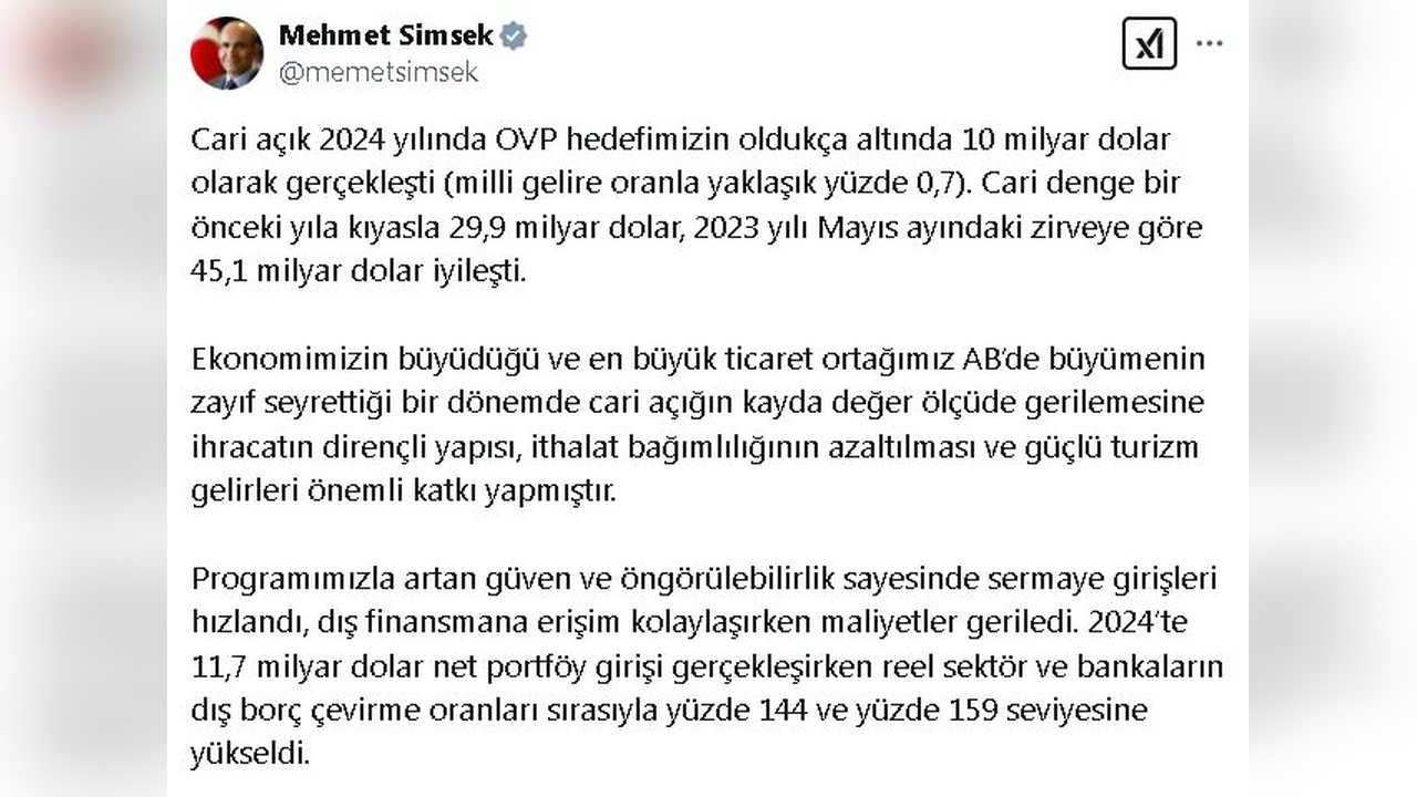 Bakan Şimşek'ten Cari Açık Değerlendirmesi