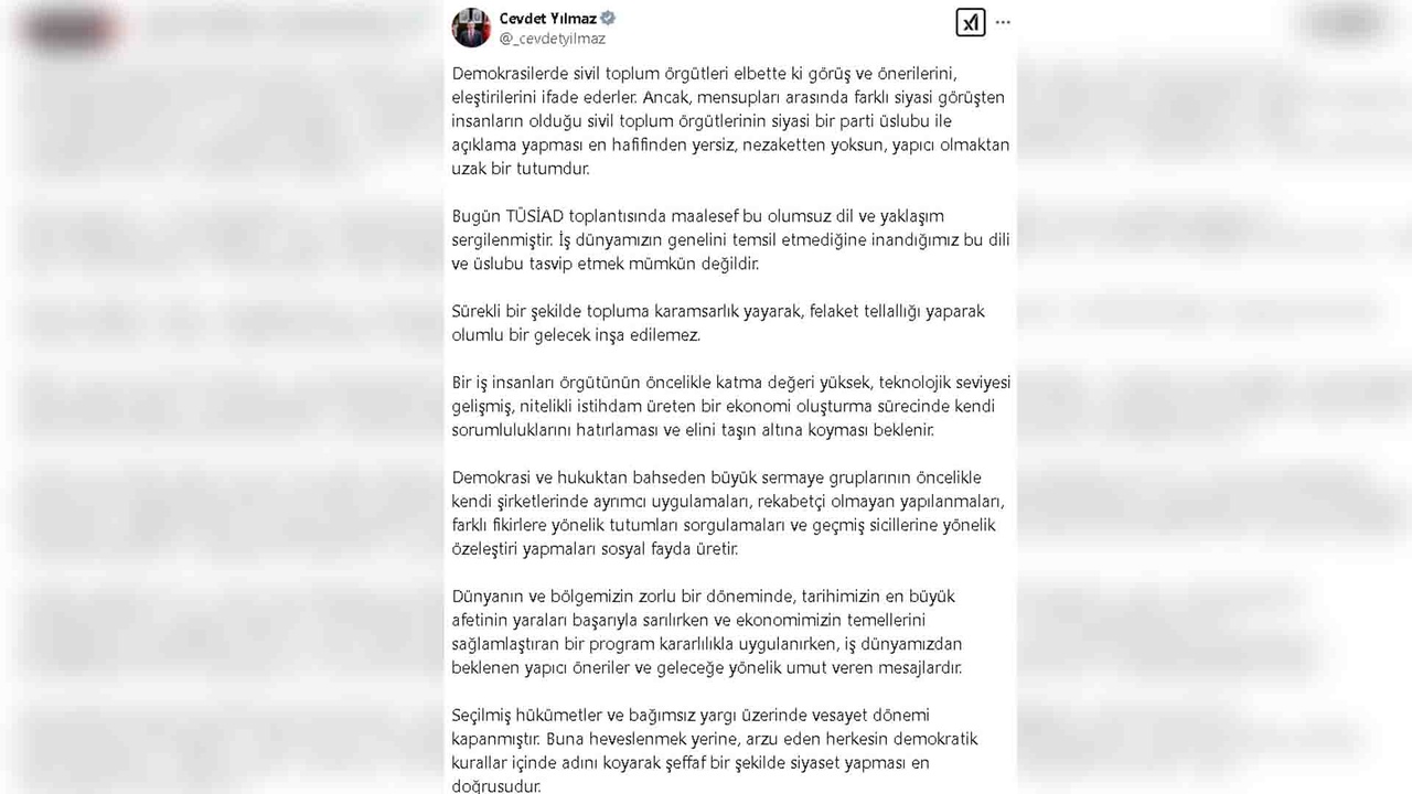 Cevdet Yılmaz, TÜSİAD Toplantısını Eleştirdi