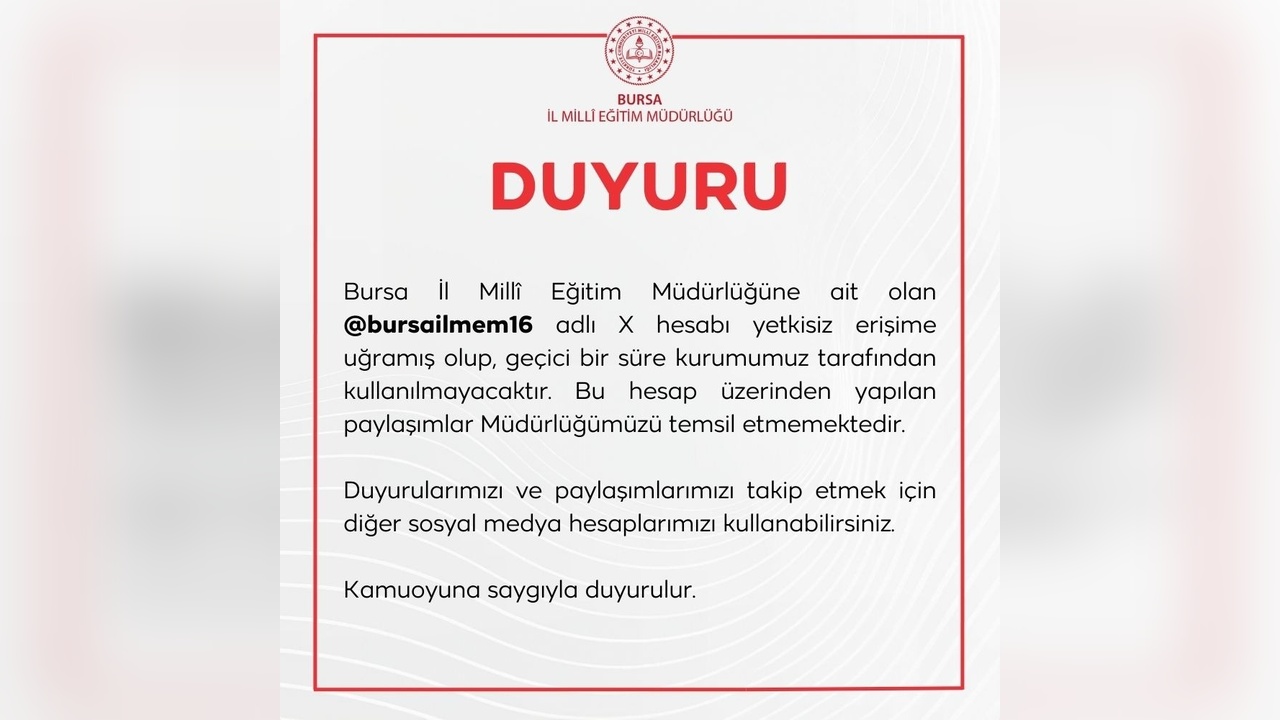 Bursa İl Milli Eğitim Müdürlüğü'nün Sosyal Medya Hesabı Hacklendi