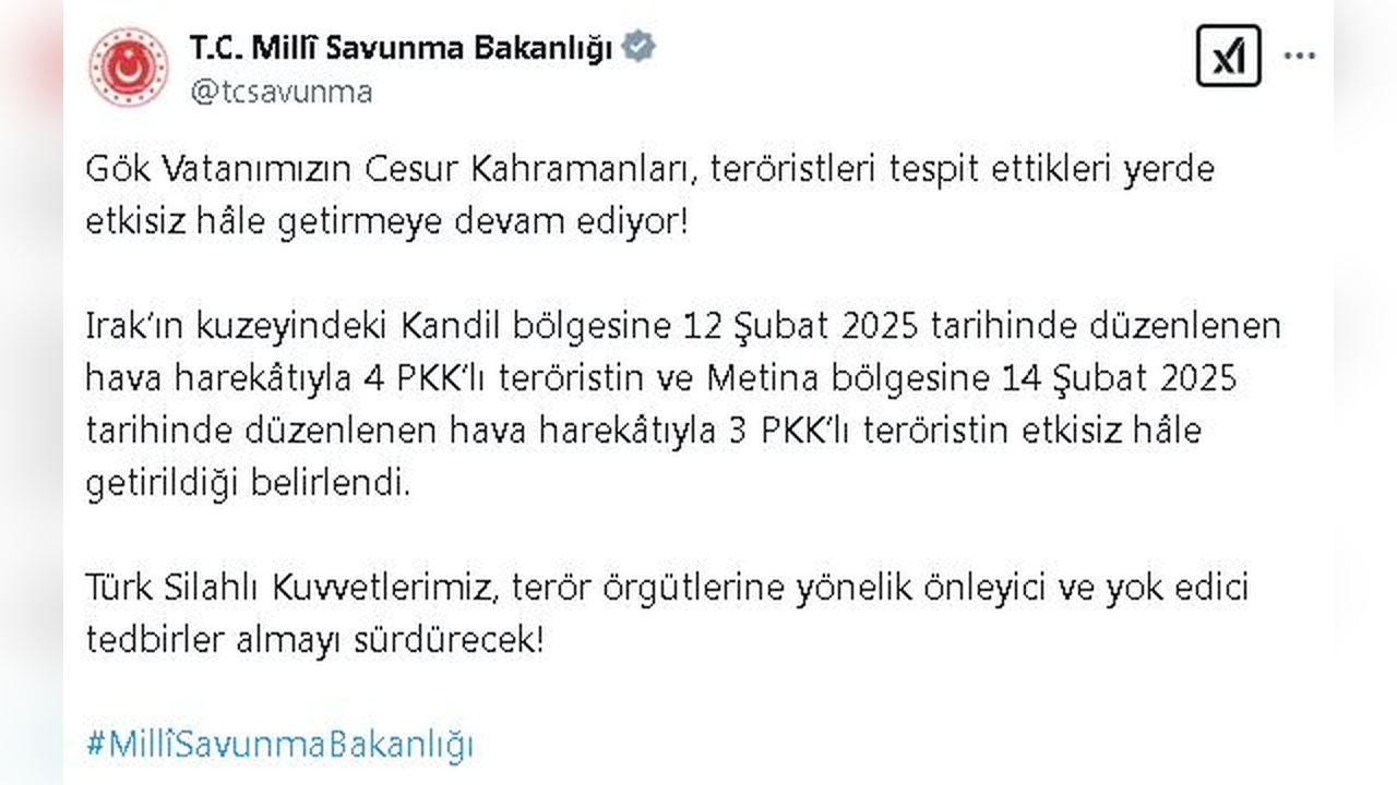 Irak'ın Kuzeyinde Terörle Mücadele Operasyonu: 7 Terörist Etkisiz Hale Getirildi