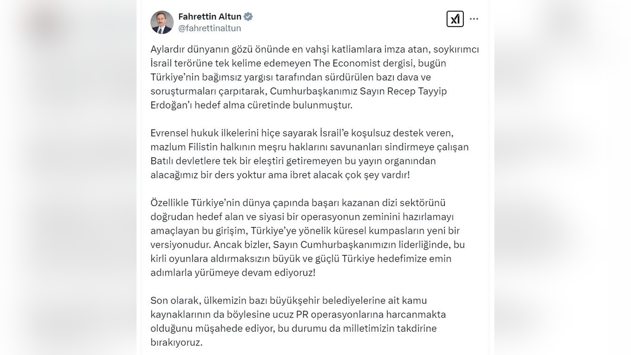 İletişim Başkanı Altun, The Economist'e Yanıt Verdi