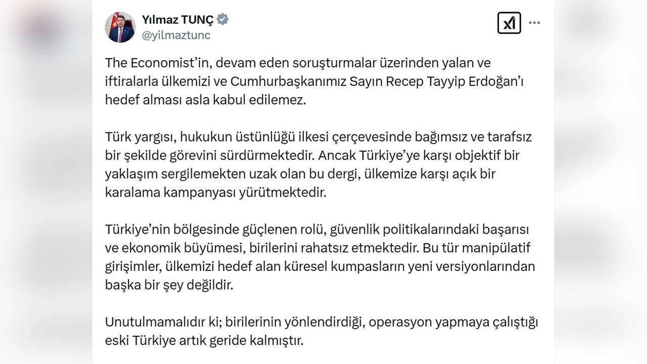 Bakan Tunç'tan The Economist'e Sert Tepki