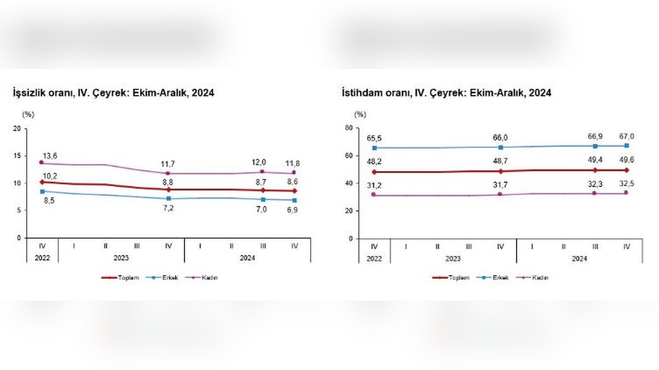Türkiye'de İşsizlik Oranı Dördüncü Çeyrekte Yüzde 8,6 Olarak Belirlendi