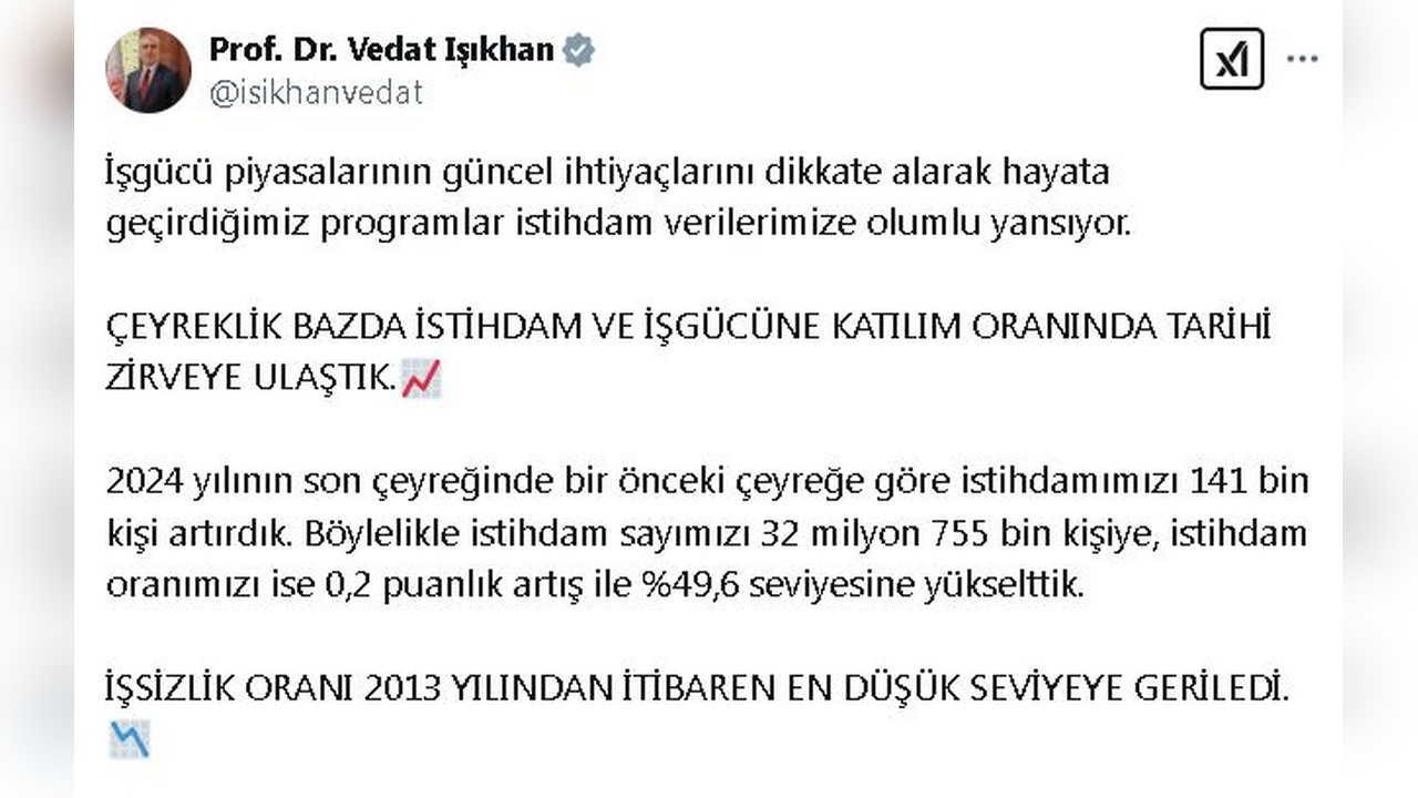 İstihdam ve İş Gücünde Tarihi Zirve Açıklaması