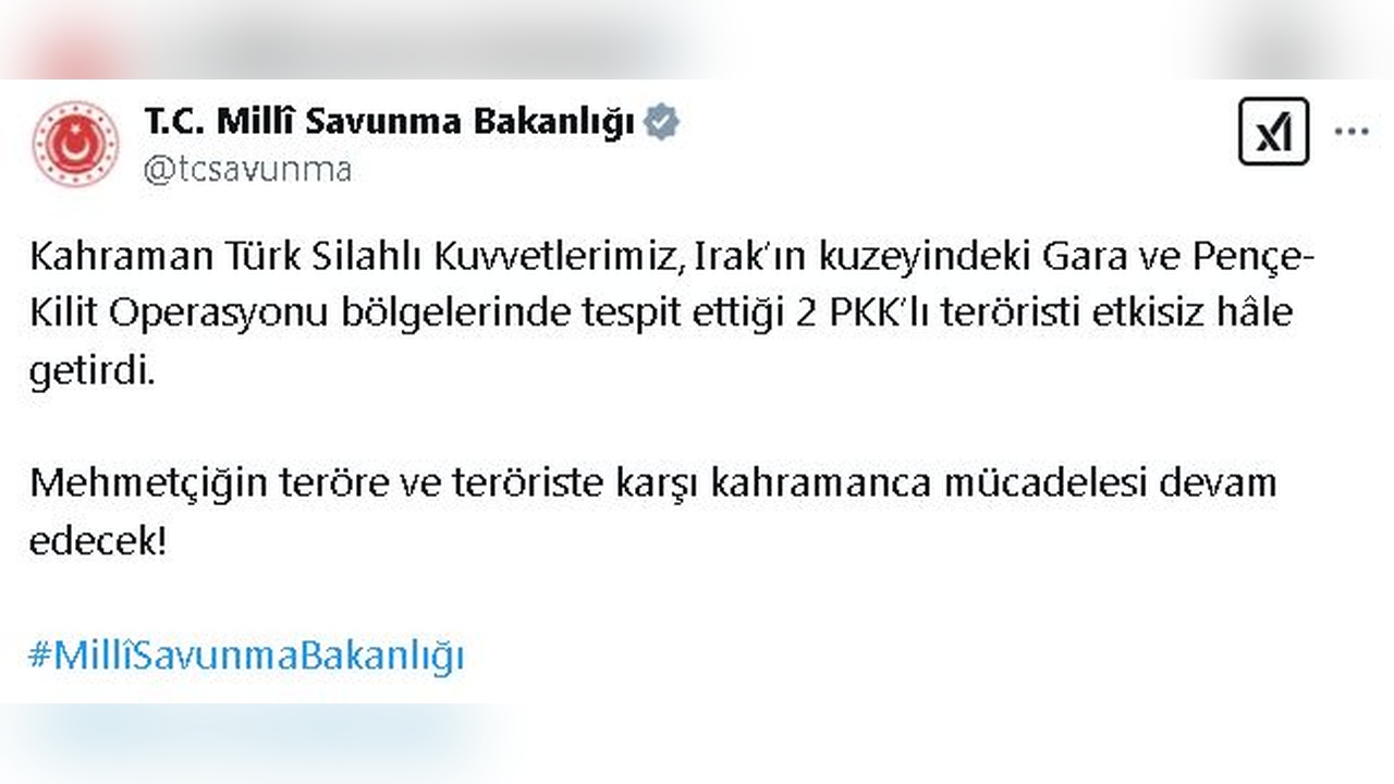 Irak'ın Kuzeyinde Terörle Mücadele Operasyonu: İki Terörist Etkisiz Hale Getirildi