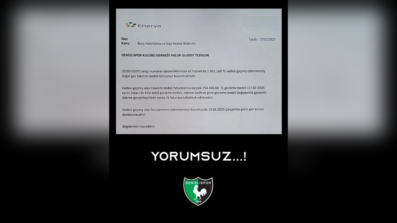 Denizlispor'dan Enerya'ya Sert Tepki