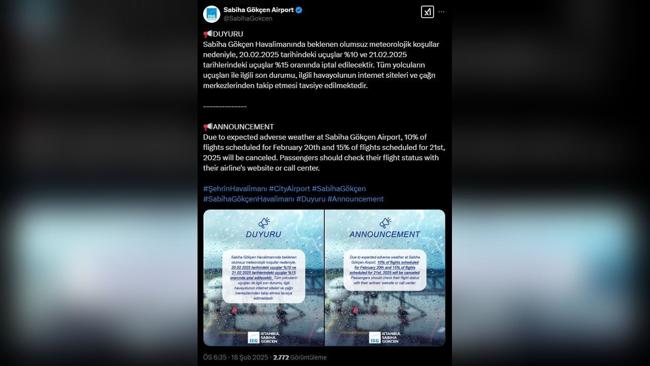 Sabiha Gökçen Havalimanı'nda Uçuş İptalleri Yaşanıyor