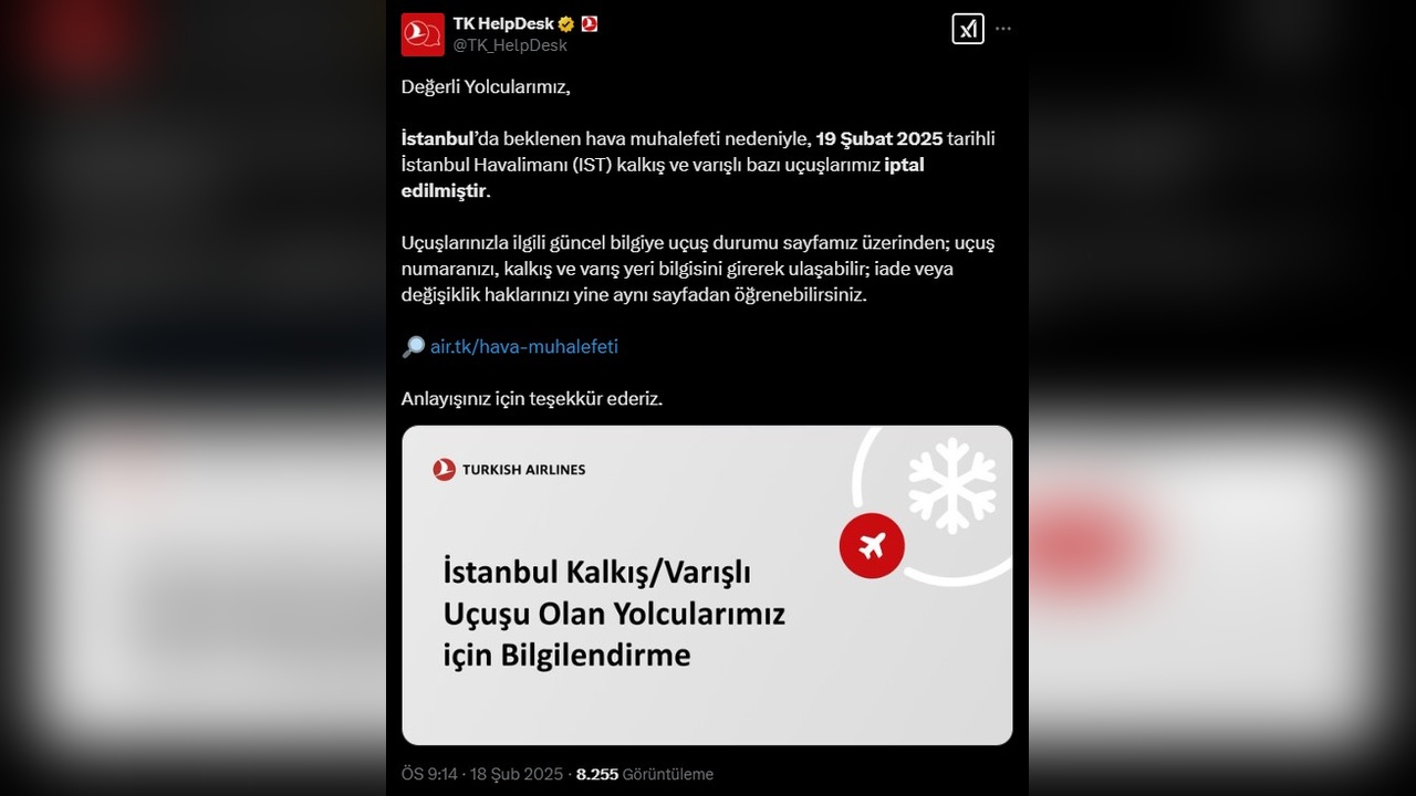 Türk Hava Yolları'ndan Uçuş İptalleri Hakkında Açıklama