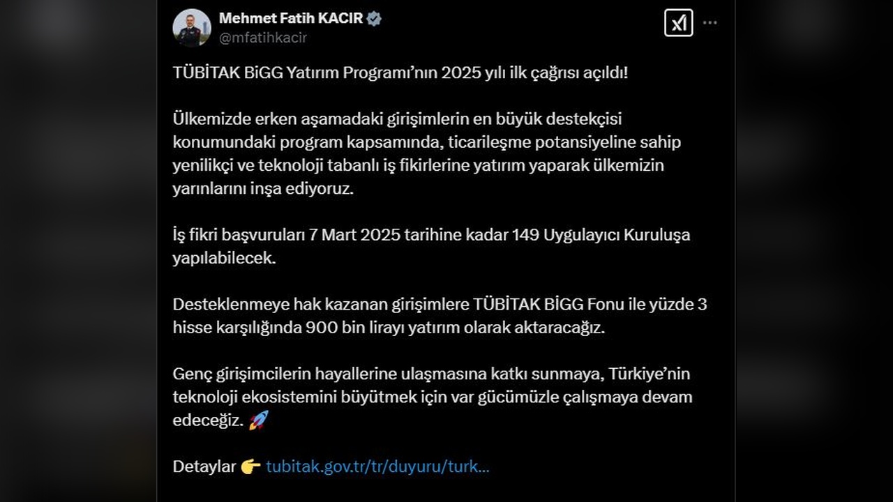 TÜBİTAK BiGG Yatırım Programı'nın İlk Çağrısı Duyuruldu