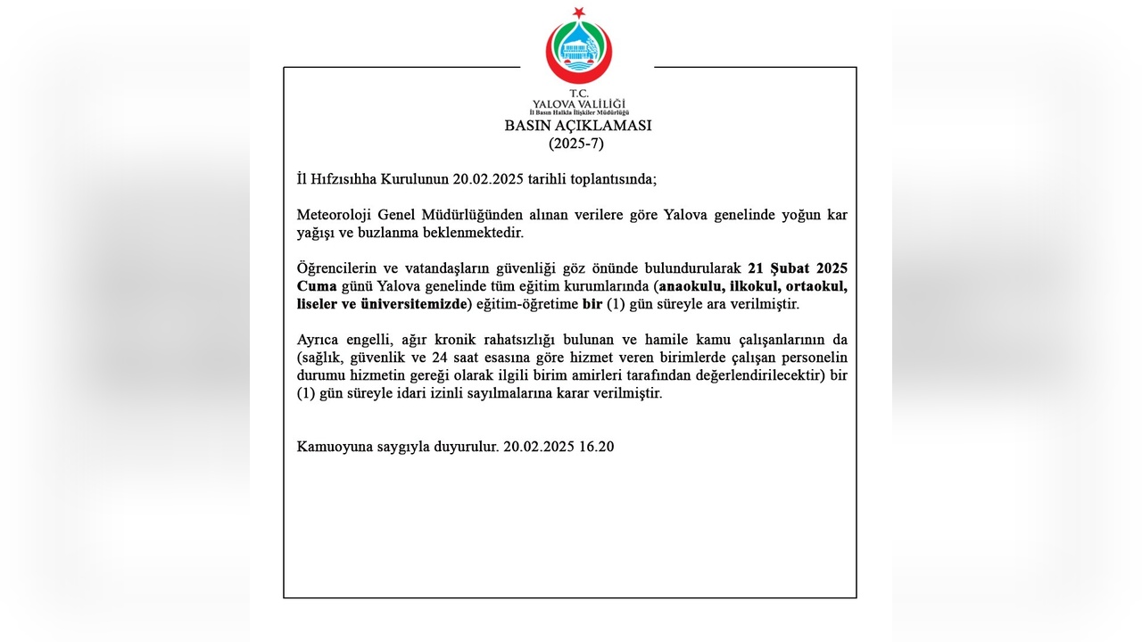 'Altay' Kar Fırtınası Yalova'yı Etkisi Altına Aldı