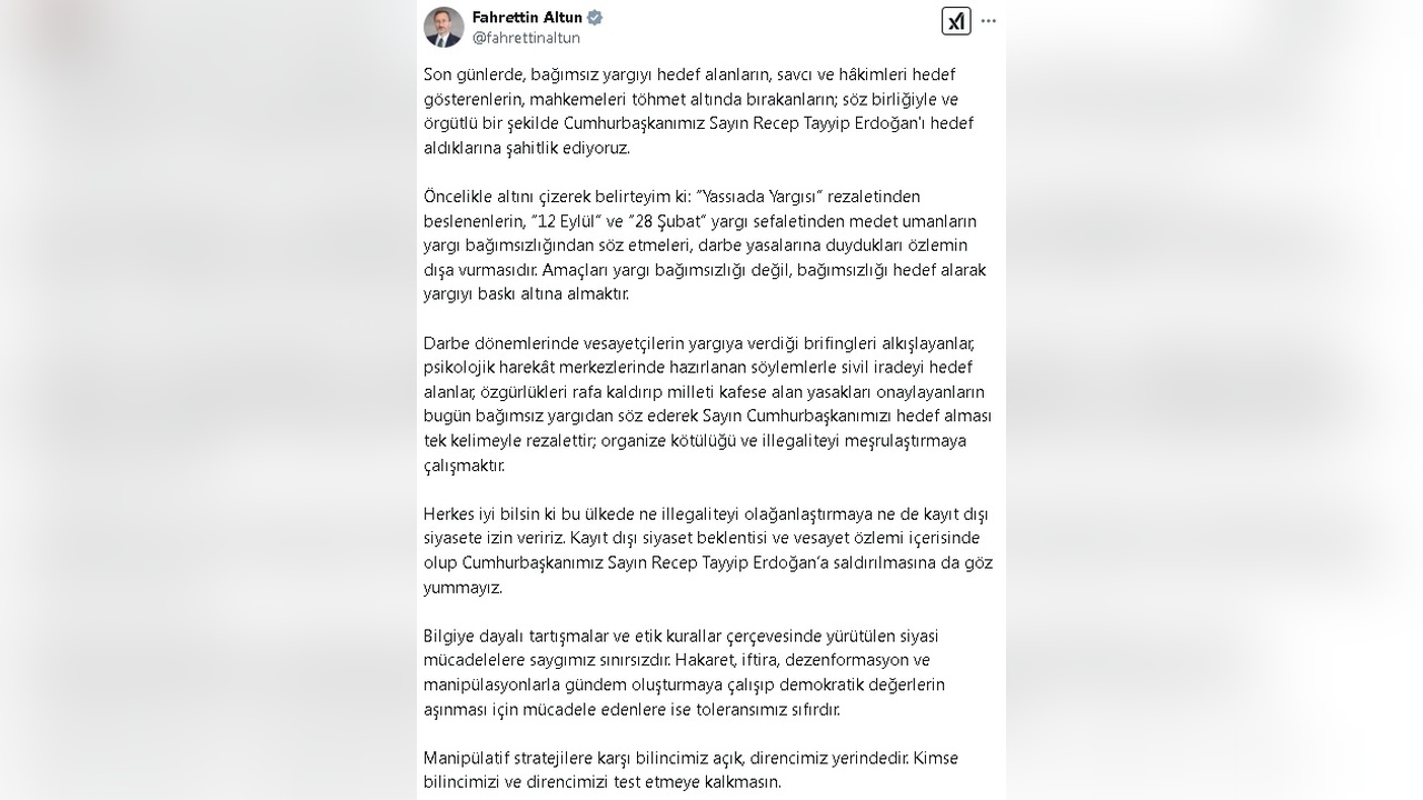 Altun, Yargıya Baskı Uygulayanları Eleştirdi