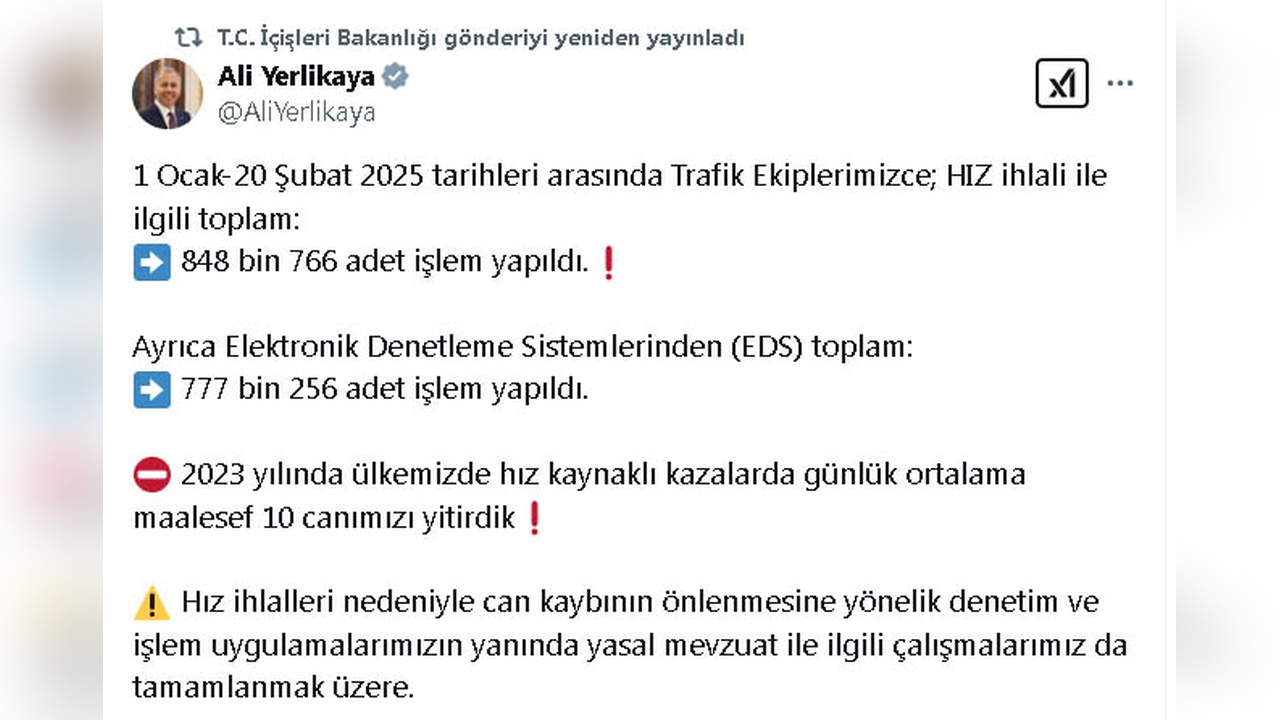 Hız İhlallerine Karşı 848 Bin Cezai İşlem Uygulandı