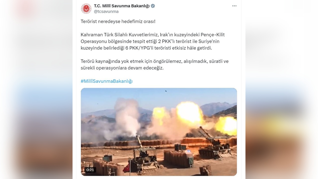 MSB'den Açıklama: 8 Terörist Etkisiz Hale Getirildi