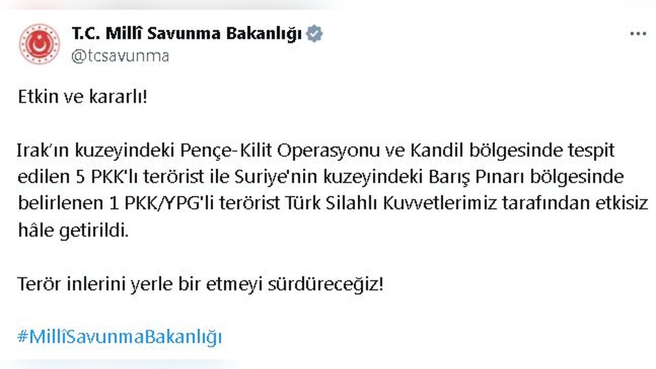 Irak ve Suriye'de 6 Terörist Etkisiz Hale Getirildi