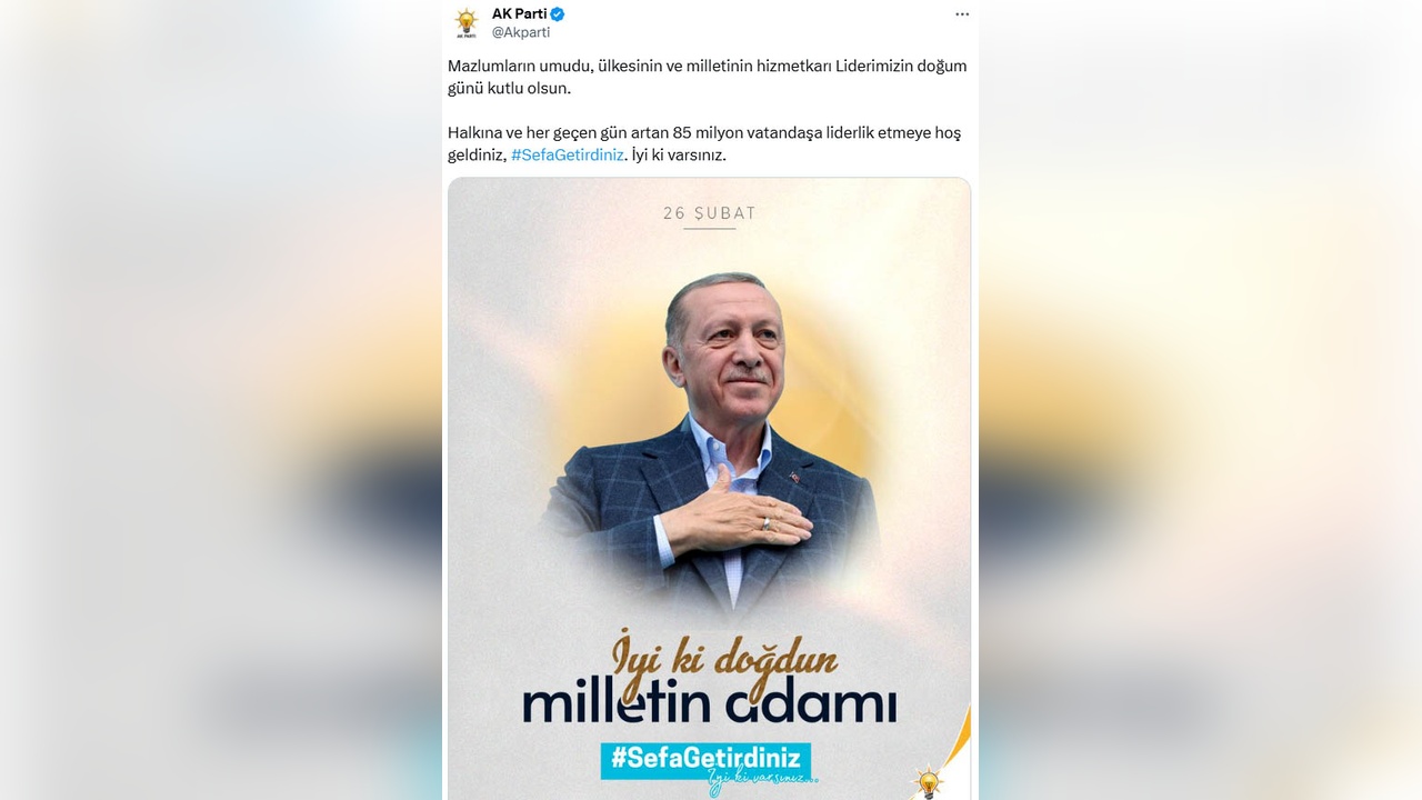 Cumhurbaşkanı Erdoğan'a AK Parti'den Doğum Günü Kutlaması