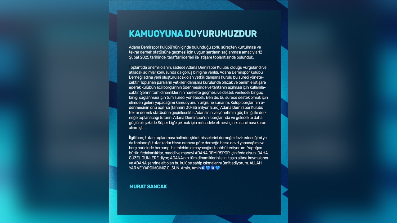 Adana Demirspor'a Destek Çağrısı Yapıldı