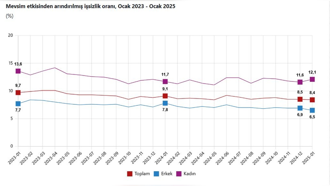Ocak Ayında İşsizlik Oranı Yüzde 8,4'e Düştü
