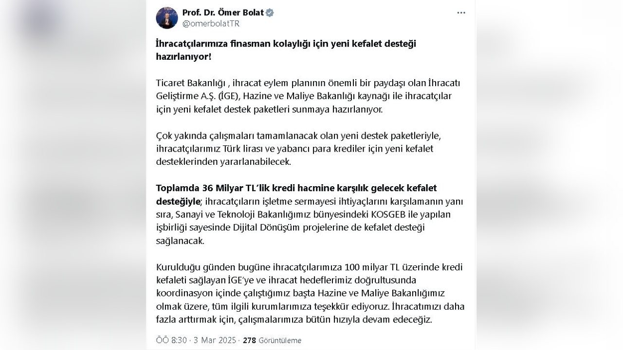 Yeni Kefalet Desteği İhracatçılara Sunulacak