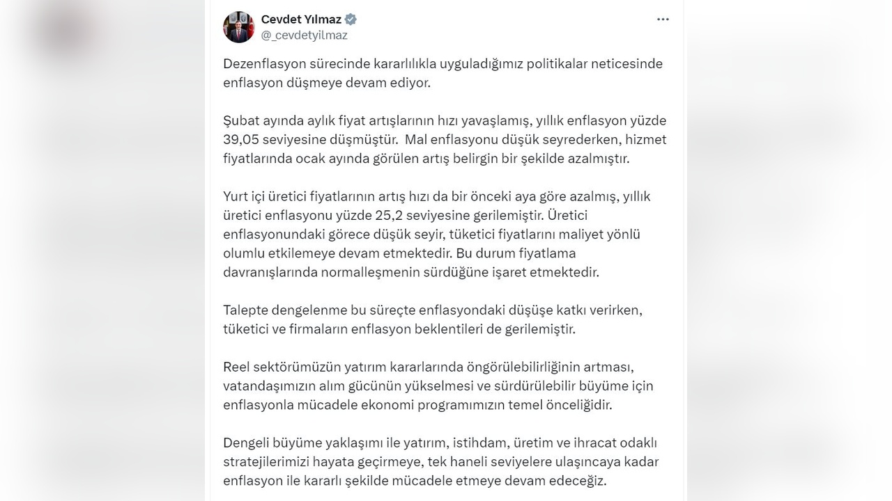 Cevdet Yılmaz, Enflasyonla Mücadelede Kararlılık Vurgusu Yaptı