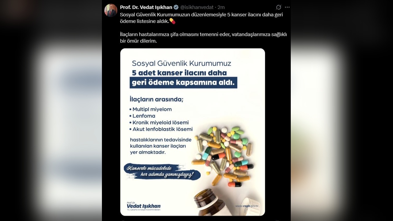 Sağlık Bakanı Işıkhan, Kanser İlaçları İçin Yeni Geri Ödeme Düzenlemesi Duyurdu