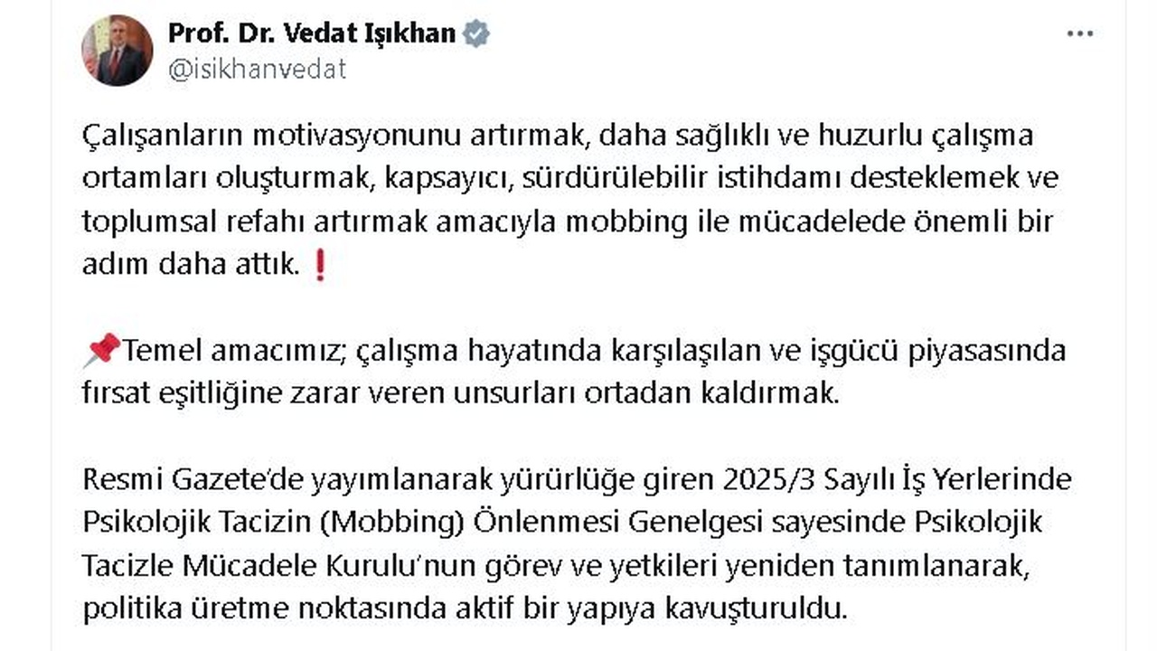 Psikolojik Tacizle Mücadele Kurulu'nun Yetkileri Güncellendi