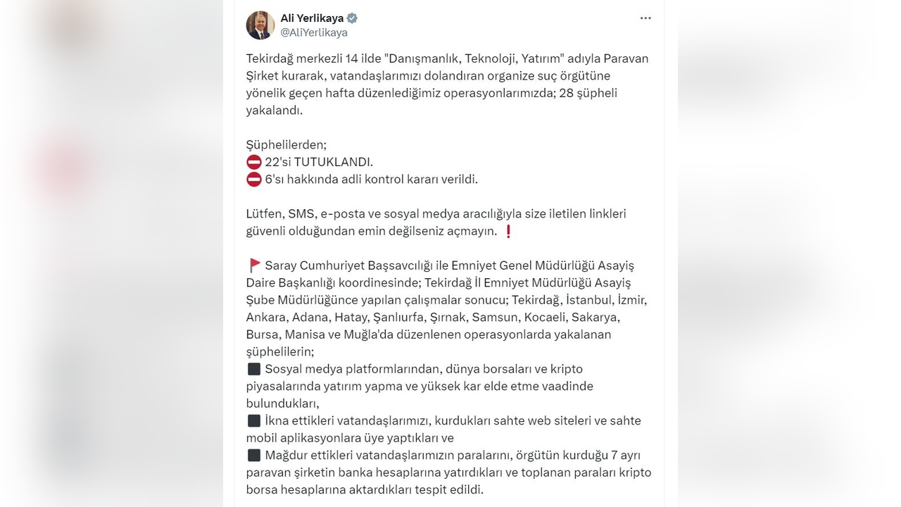 14 İlde Organize Suç Operasyonu: 22 Kişi Tutuklandı