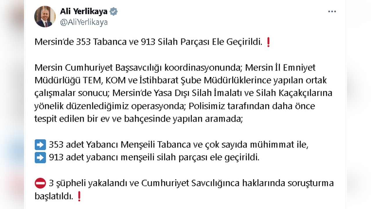 Mersin'de Silah Operasyonu: 353 Tabanca Ele Geçirildi