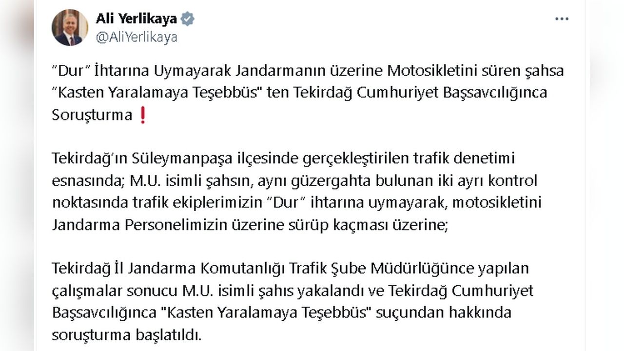 Motosiklet Sürücüsüne 'Dur' İhtarı: Soruşturma Başlatıldı