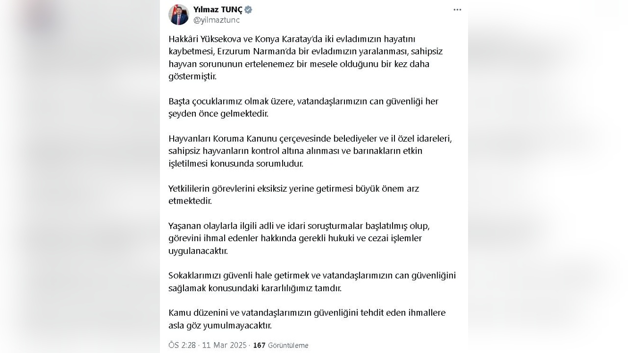 Bakan Tunç, Sahipsiz Hayvanlar İçin Yeni Düzenlemeleri Açıkladı
