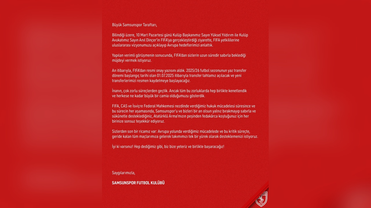 Samsunspor'un Transfer Tahtası Resmen Açıldı