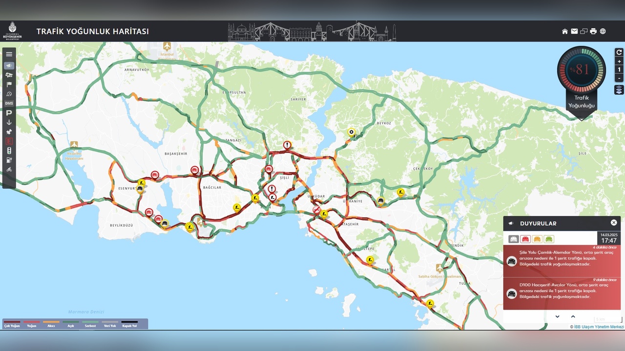 İstanbul'da Trafik Yoğunluğu Yüzde 81 Seviyesine Çıktı