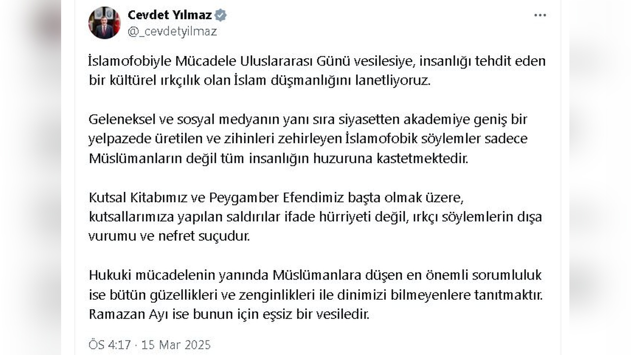 Cevdet Yılmaz, İslam Düşmanlığına Karşı Sert Çıktı
