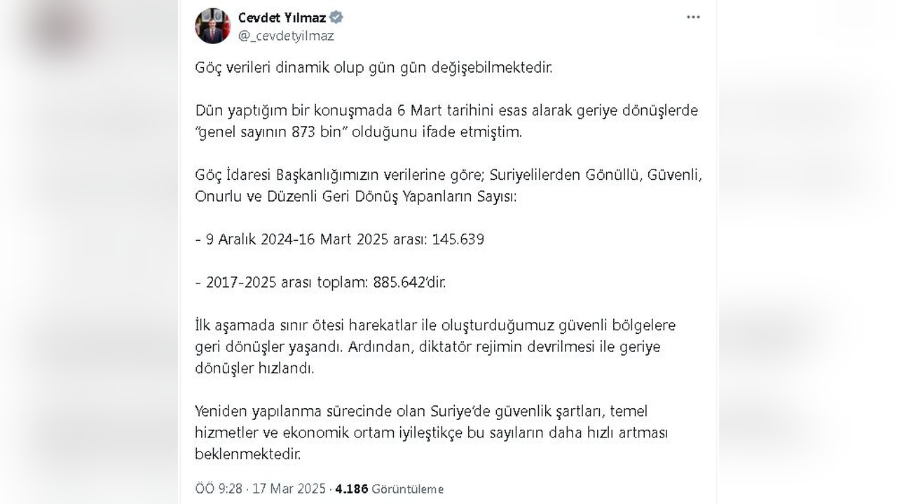 Cumhurbaşkanı Yardımcısı Yılmaz, Suriyeli Geri Dönüşleri Açıkladı