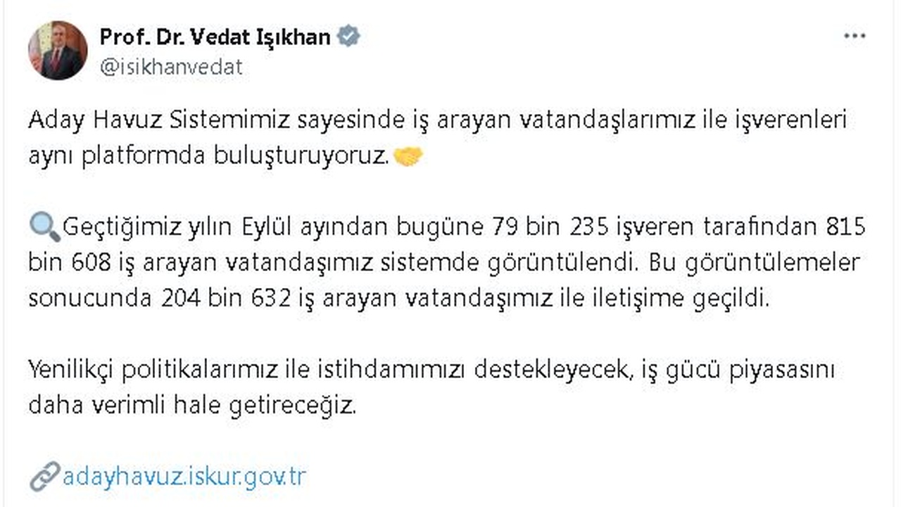 Bakan Işıkhan, İş Arayanların Sayısını Açıkladı
